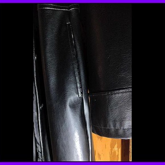 RAVE 4 REAL Long Black Goth Vegan Leather Trench Coat - Picture 5 of 6